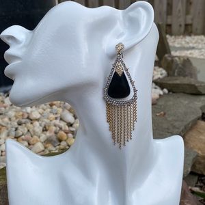 ALEXIS BITTAR• Gold  Pavé Crystal Fringe Orbiting Chain Tassel Drop Earrings